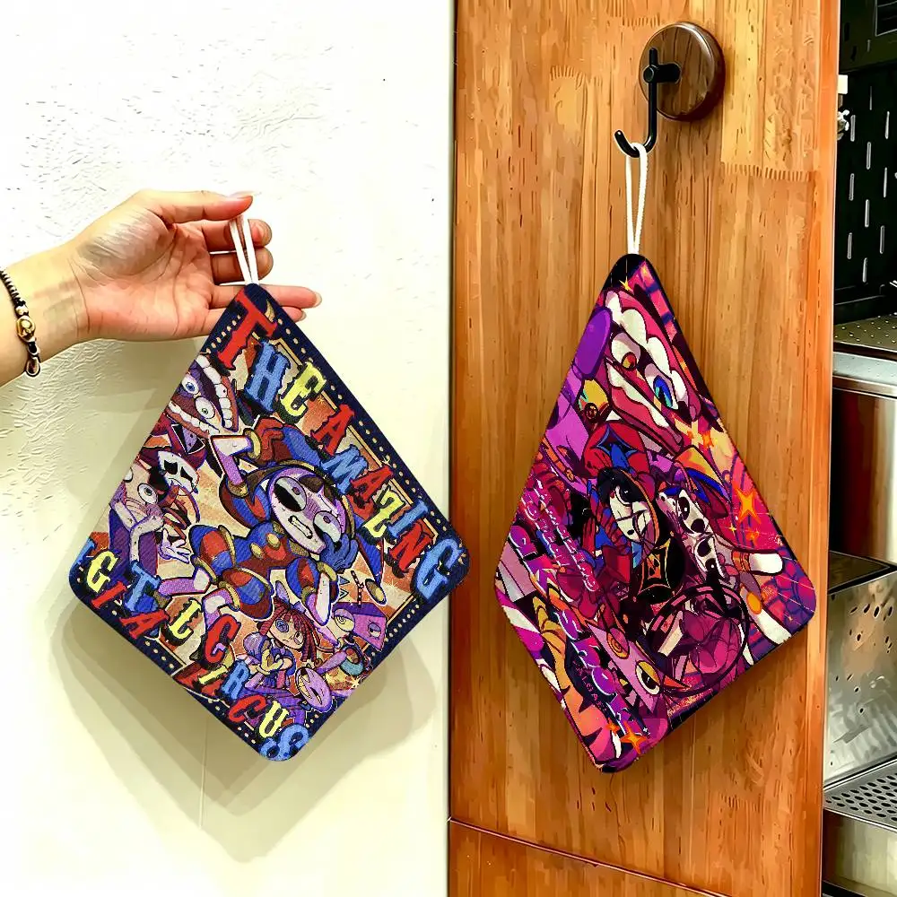 Animation A-Amazing D-Digital Circus Polyester Cotton Hand Wiping Towel, Hanging Design, Durable for Household Restaurant Use
