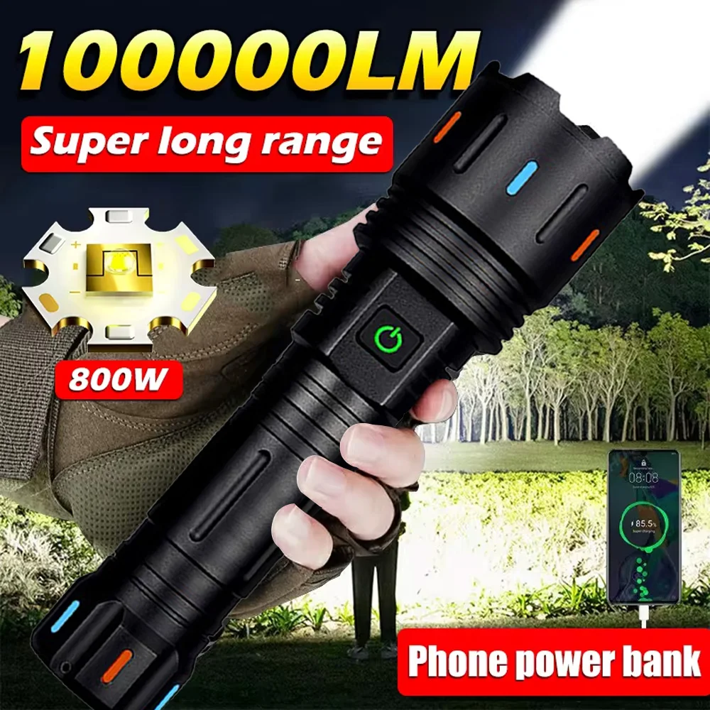 

Bright Spotlight Long Range LED Flashlight Type-C Charging Strong Light Lamp Tactical Torch Waterproof Zoom Outdoor Lantern