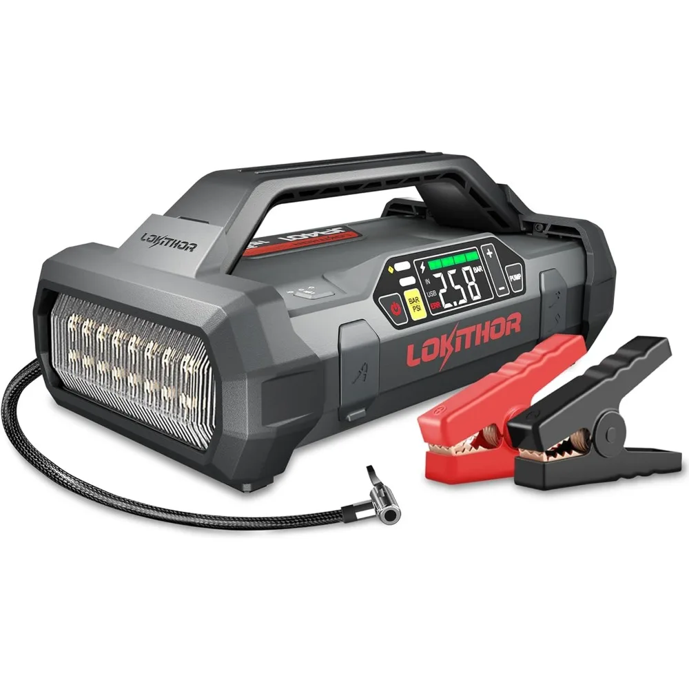 LOKITHOR-Jump Starter with Air Compressor, Lithium Battery, Two-Way Fast Charging, 60W, JA401, 3750A, 12V