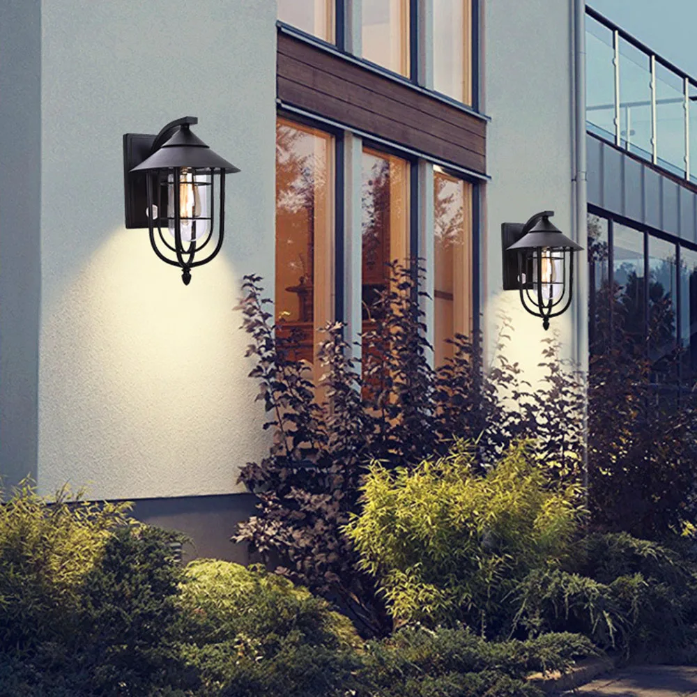 FCYAM Vintage Black Glass Outdoor Wall Light Detector Aplique Exterior Porch Motion Sensor Balcony Wall Mount Sconce Facade Lamp