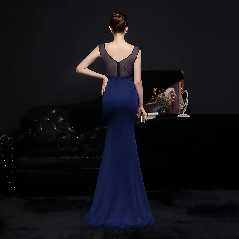 BLUEDRESSStoreLovely Mermaid blue Evening Dress Stunning Appliques See Through Back Long Formal Occasion Women Gowns For Evening