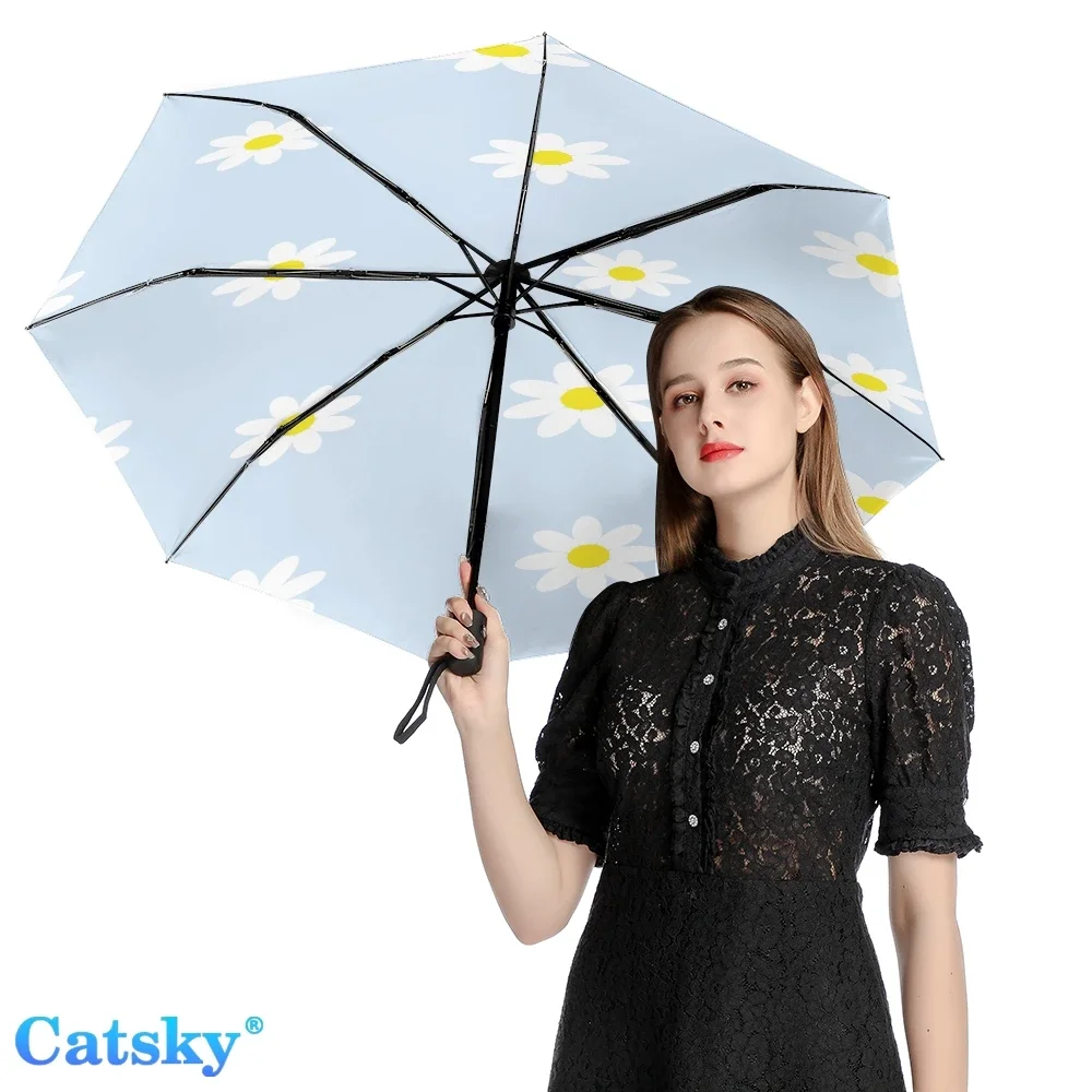 Daisy Flower Female Folding Umbrella Windproof Sunscreen Men Anti-UV Fashion Portable Gift Travel Outdoor Umbrella