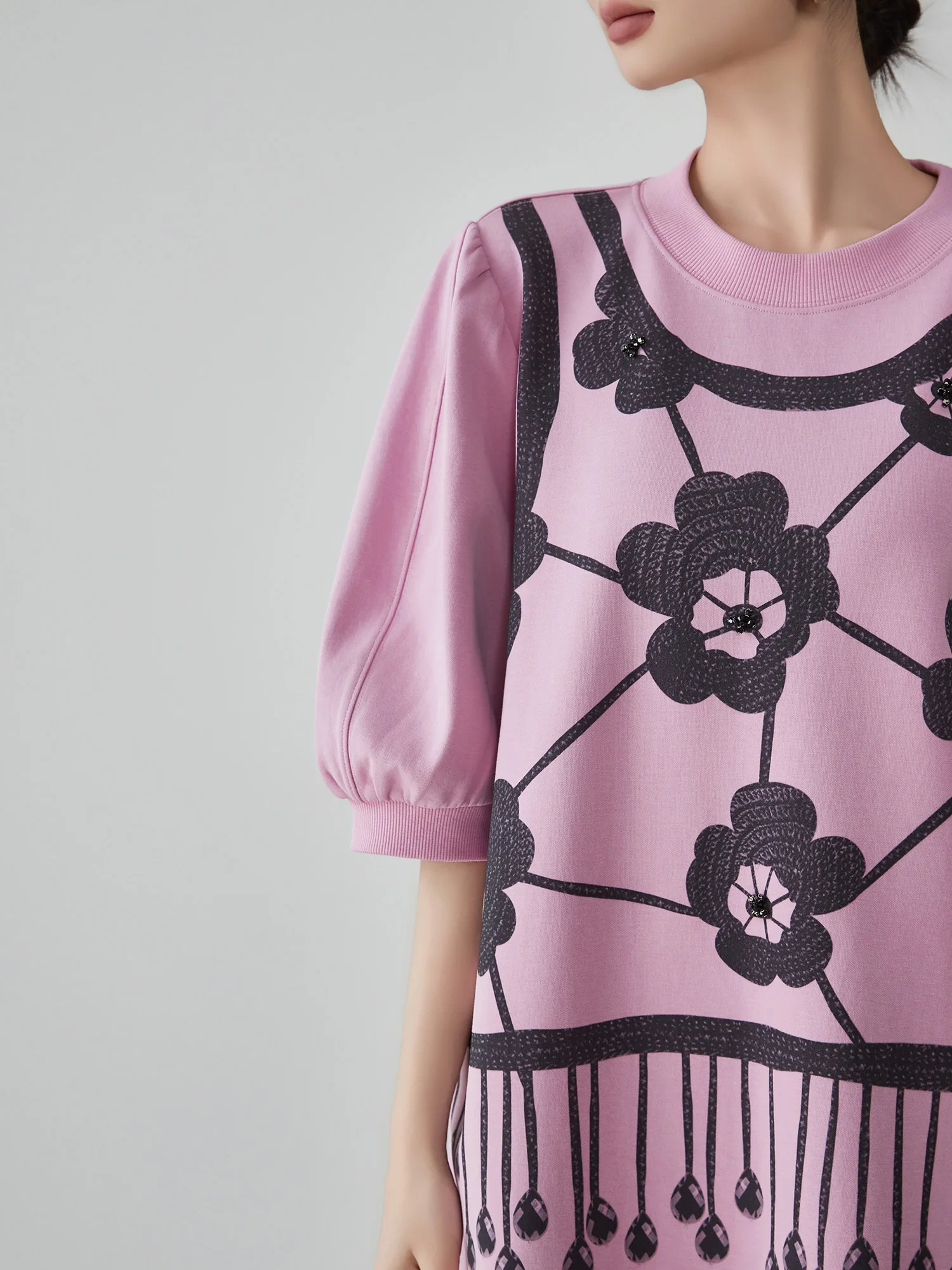 Thai Sle Bubble Sve rose rétro faux deux pièces T-shirt Dr décontracté jupe longue ample femmes Faion été fibre de Polyester