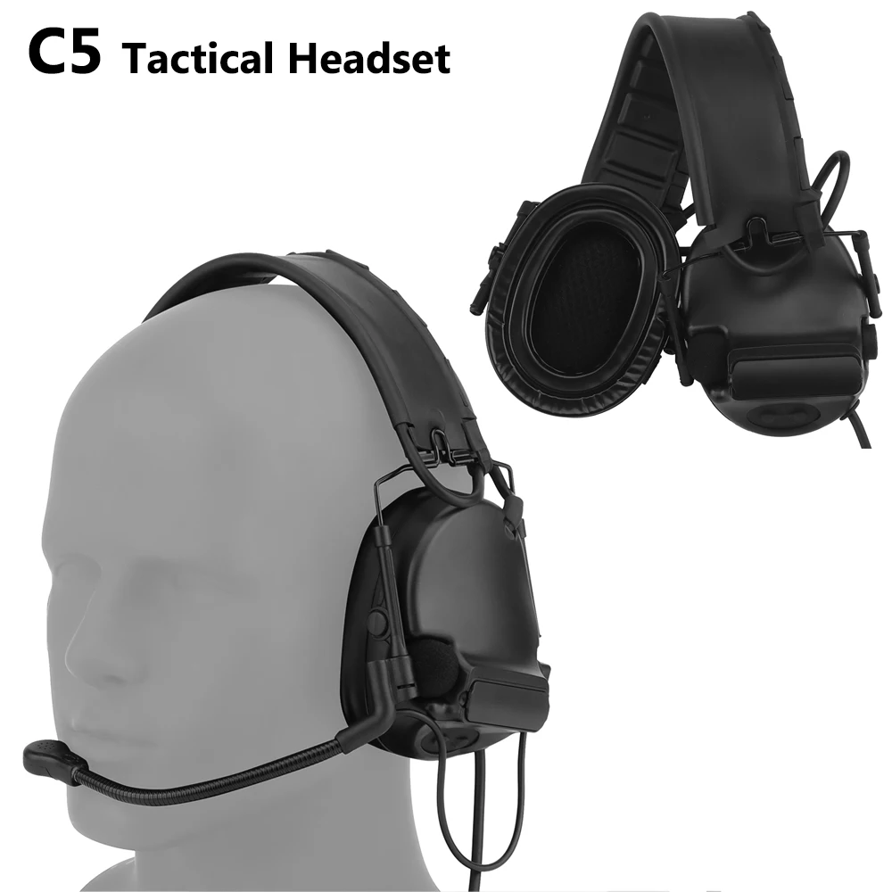 

C5 Tactical Headset Military Combat Headphone with Microphone Sound Pickup Noise-Cancelling for Airsoft Hunting Shooting