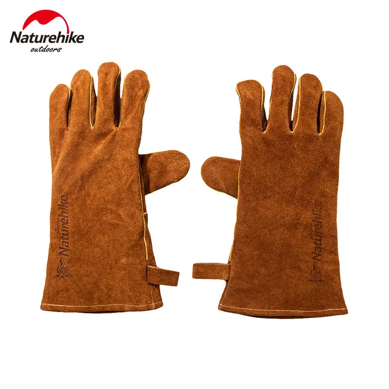 Naturehike Outdoor BBQ Flame Retardant Heat Insulation Glove Heat Cowhide Resistant Glove Oven Cooking Anti Scald Picnic