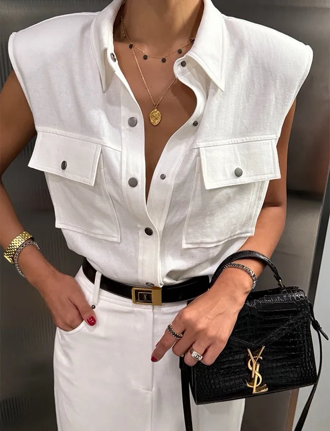 

Dongda Gate Women's Straight Workwear Style Set Sleeveless Single Button Top Split Skirt Set Summer 2026 Fashion