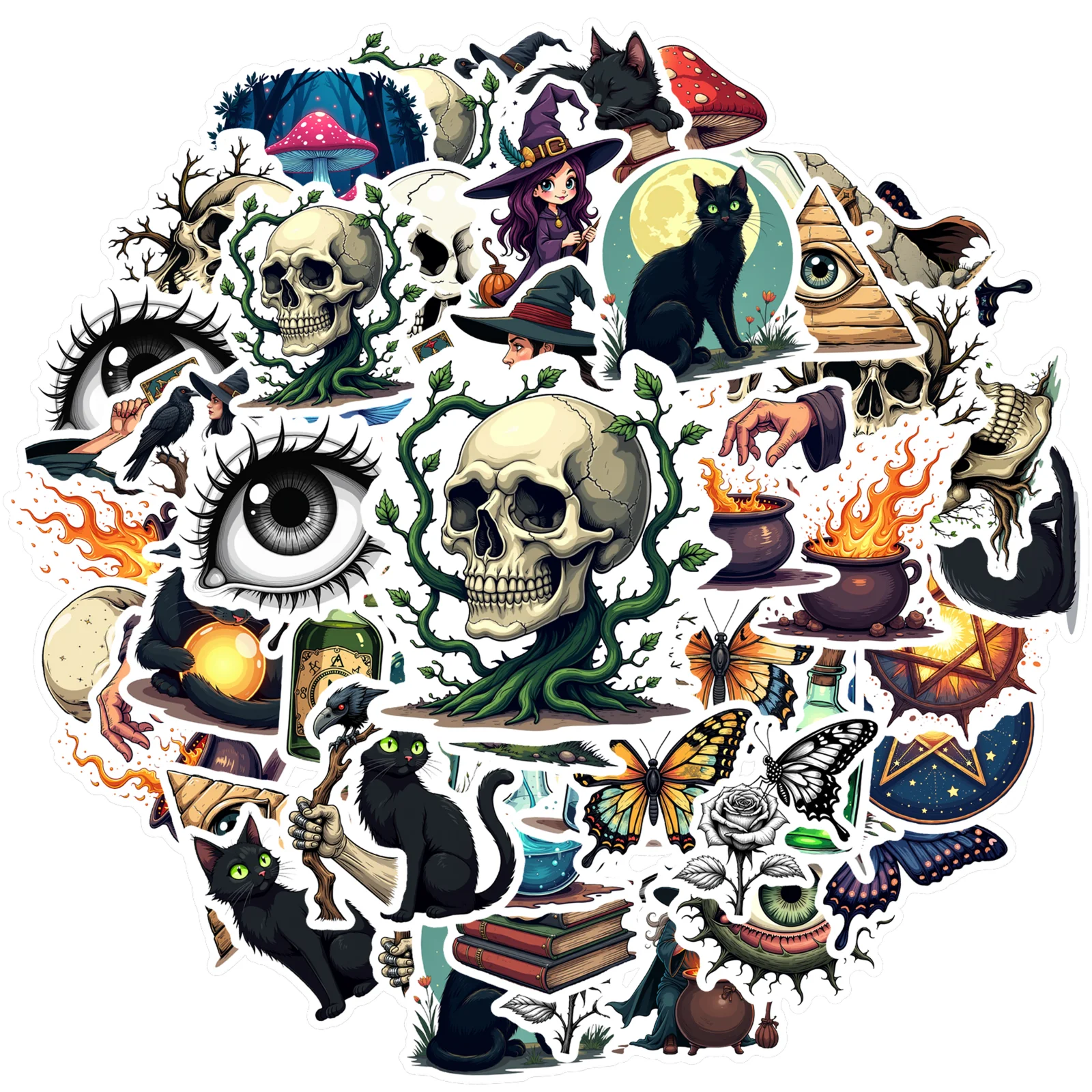 35-70pcs Skeleton Magic Stickers Retro Art Graffiti Decals Diy Travel Luggage Guitar Fridge Laptop Graffiti Sticker Decals