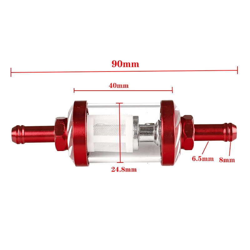 8mm CNC Aluminum Alloy Glass Motorcycle Gas Fuel Gasoline Oil Filter Moto Accessories for ATV Dirt Pit Bike Motocross Retrofit