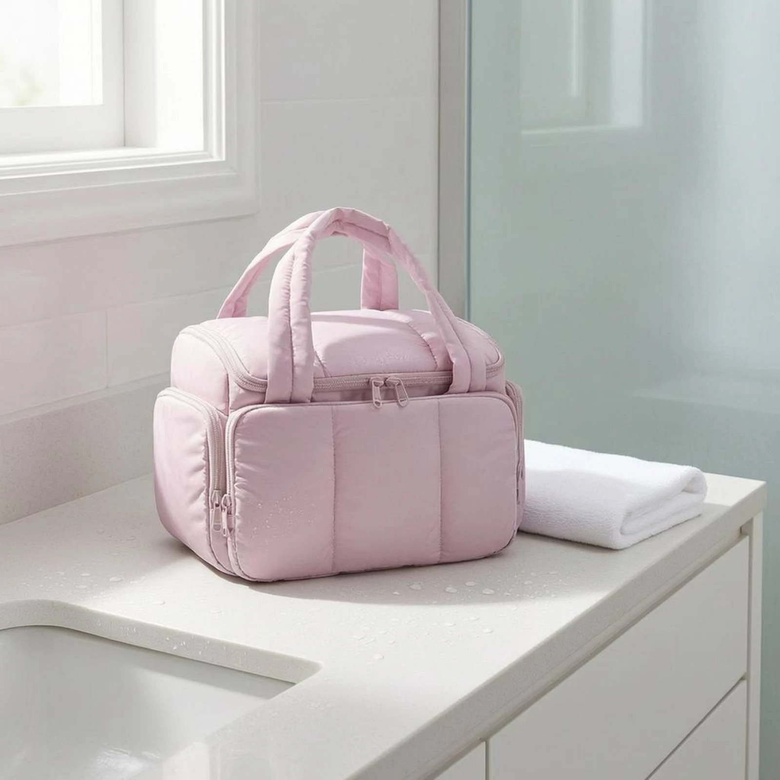 

Spacious Beauty Case Imbottito Travel Toiletry Bag Makeup Organizer with Handles for Easy Packing