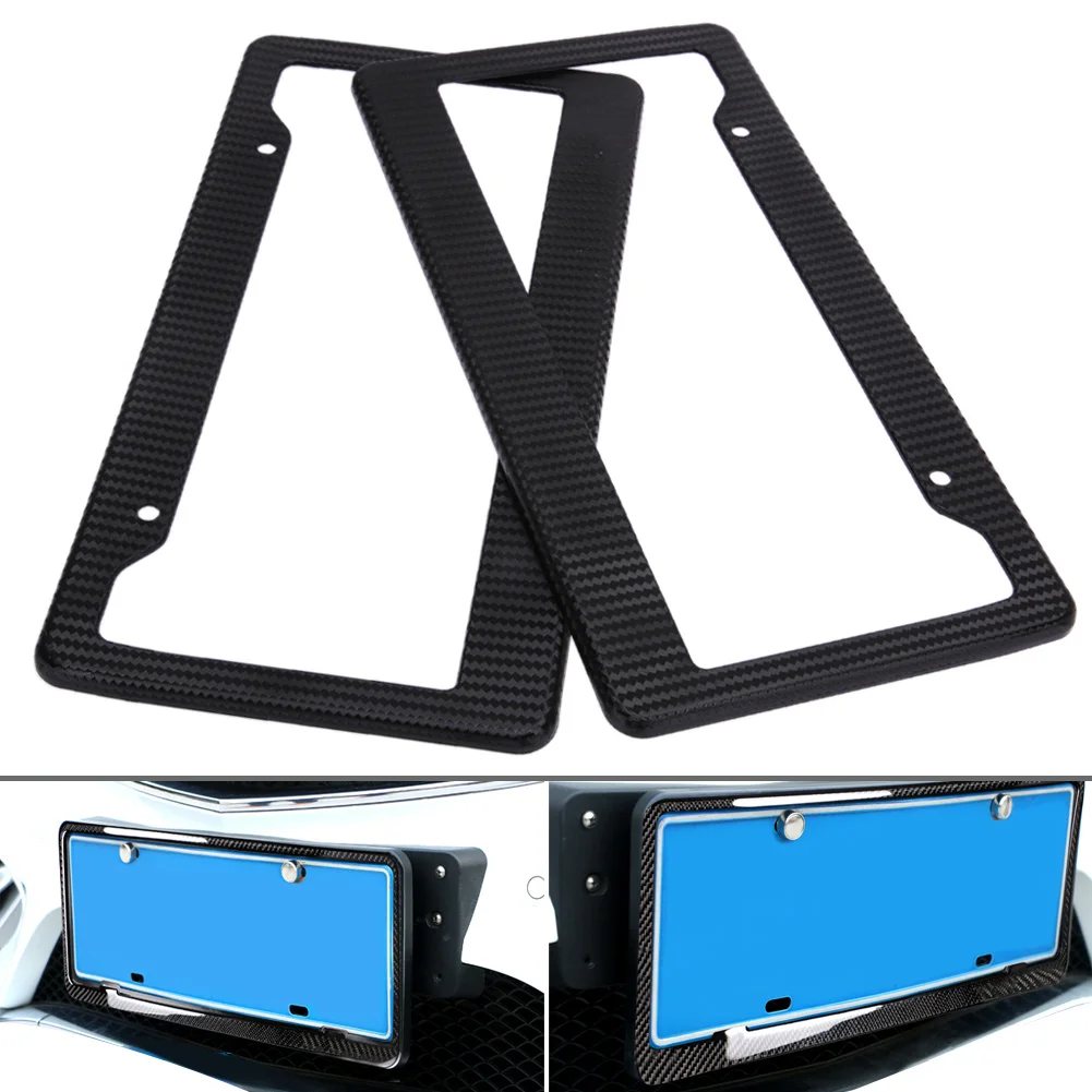 2 Pieces License Plate Frames Front And Rear Bracket With Screw Kits Carbon Fiber Plastic Fine Slim Standard Size For US Cars