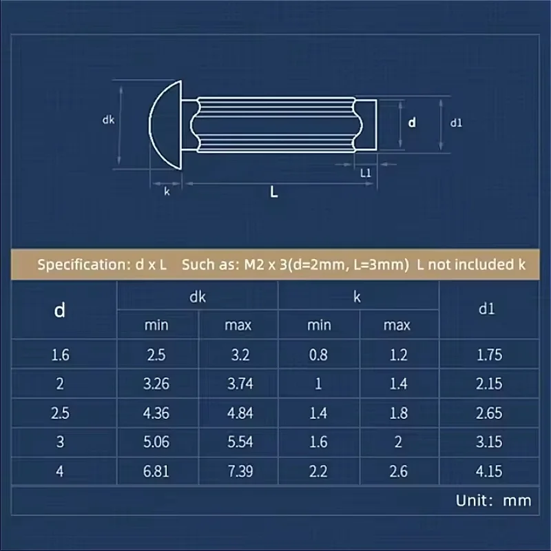 GB827 M2 ~ M4 Knurled Solid Copper Rivets Purple Copper Round Head Knurled Rivets for Name Plate Label Brand