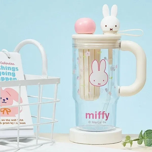 

Пластиковая соломенная чашка Miffy с рисунком Miffy Rabbit Tritan, чашка для разделения чая, автомобильная чашка Kawaii Ice King, портативная большая емкость