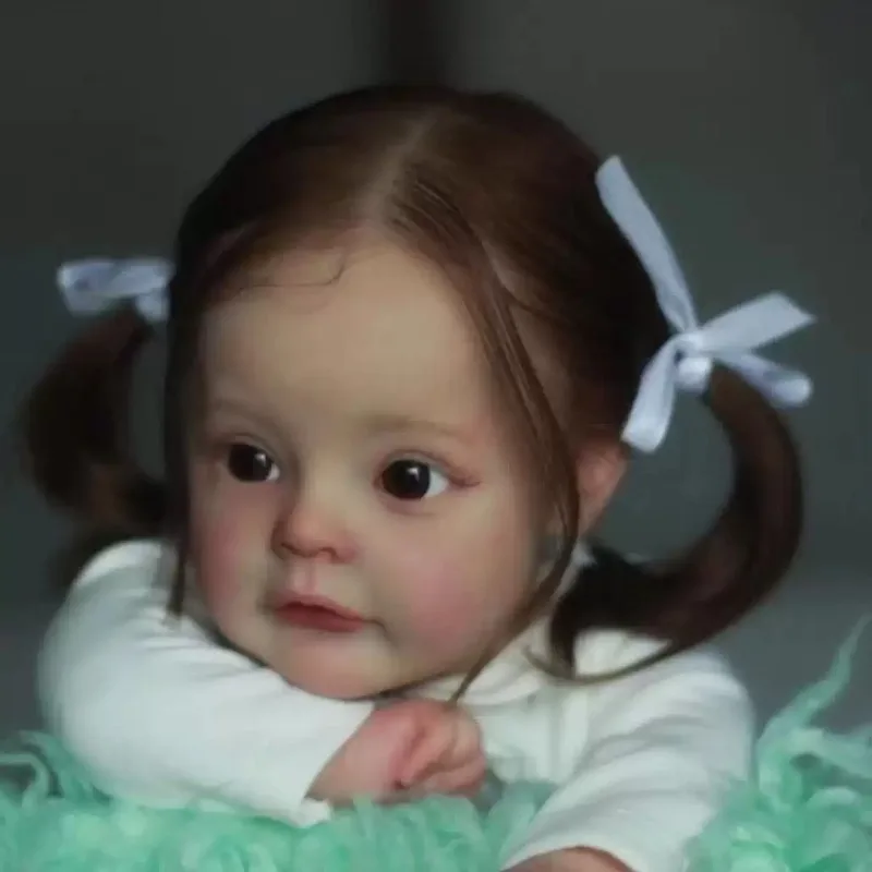 60cm Super Realistic Silicone Reborn Baby Doll Girl Brown Pigtails White Ribbon Soft Vinyl Newborn Doll Toy Kids Gift