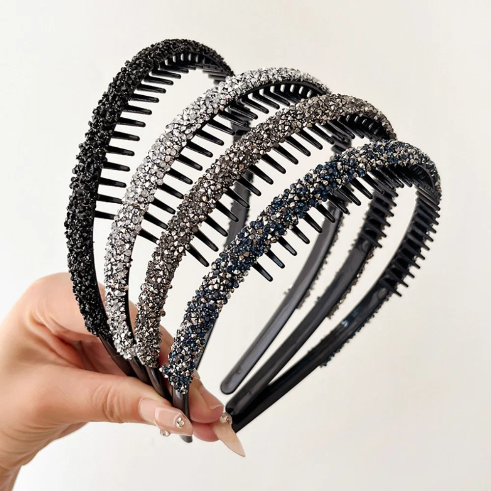 Bonita diadema de plástico con diamantes de imitación, diadema para lavado de cara con aro de pelo de diamante de estilo dentado, antideslizante