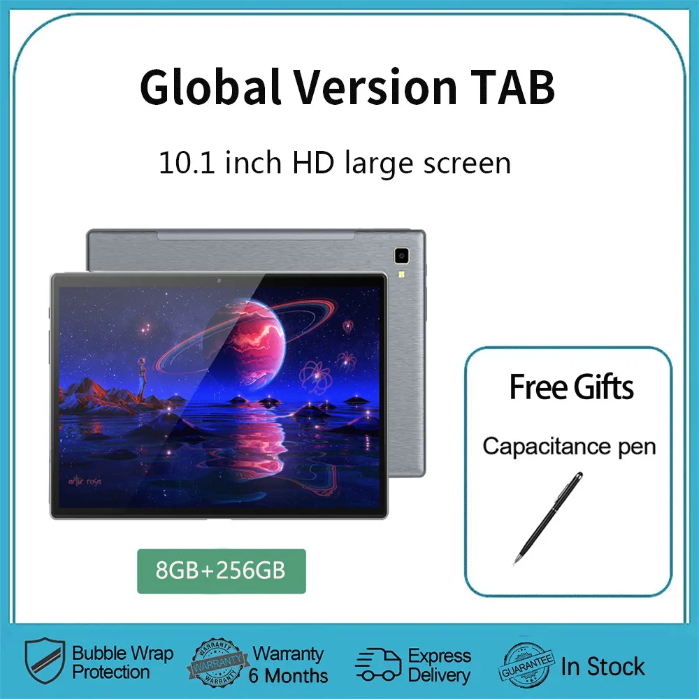 Tablet PC Android G10 Pad Versão Global, 8GB de RAM, 256GB ROM, Tela HD, Dual 4G LTE, Tablets Sim WiFi, 10.1 ", 8000mAh, Novo, 2020