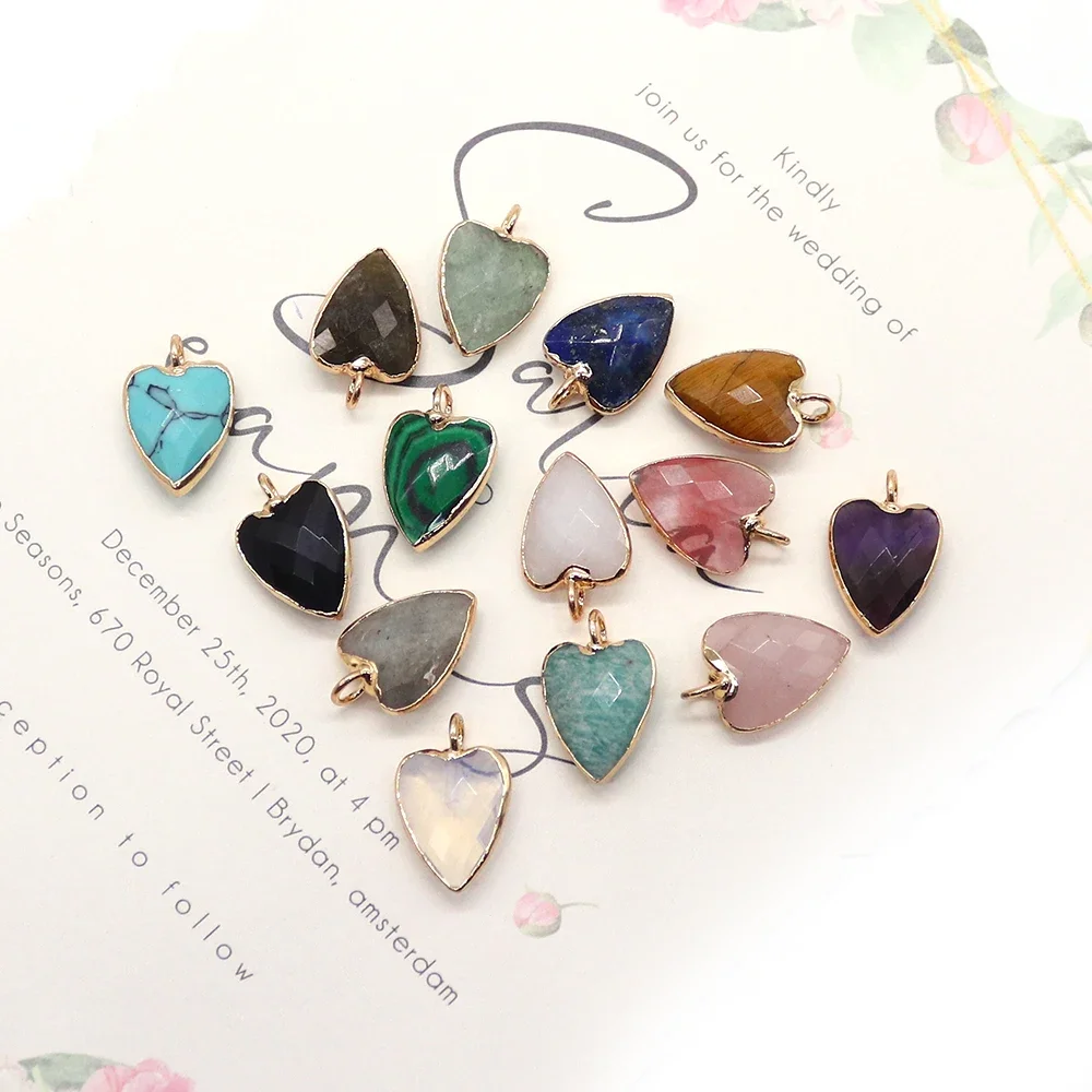 Stylish Minimalist Natural Stone Polished Heart-shaped Faceted Crystal Agate Edged Single-hole Versatile Pendant DIY Accessories