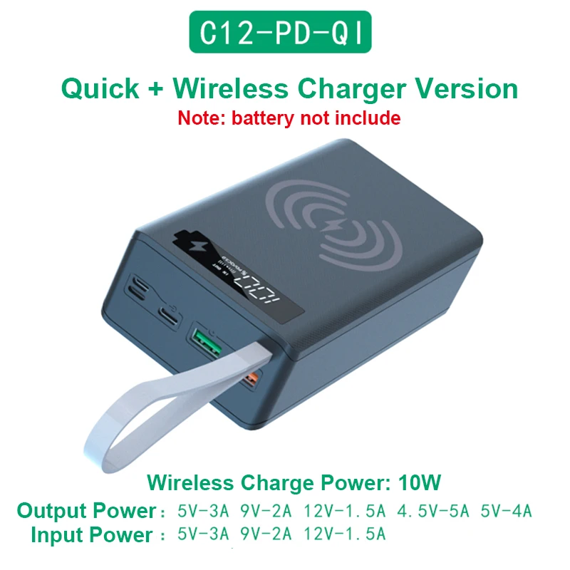 C12 Power Bank Case 12*18650 USB Welding Free Power Bank Case Detachable Portable QC 3.0 PD DIY Shell Housing For Powerbank