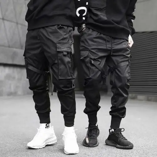 

Ribbons Harem Joggers Men Cargo Pants Streetwear Hip Hop Casual Pockets