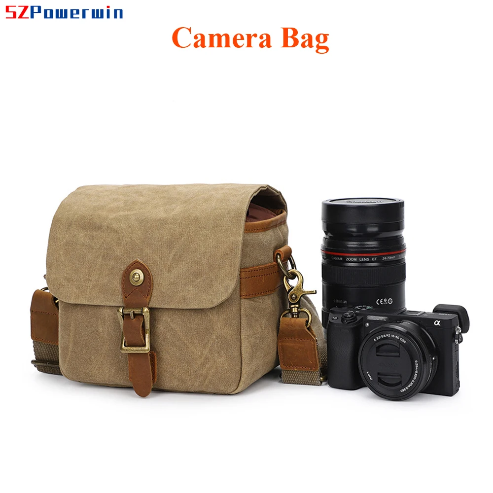 Powerwin Waterproof Canvas Single Shoulder Camera Bag for Canon/Nikon/Sony DSLR SLR Lens Cross Body Sling Leather Photo Case