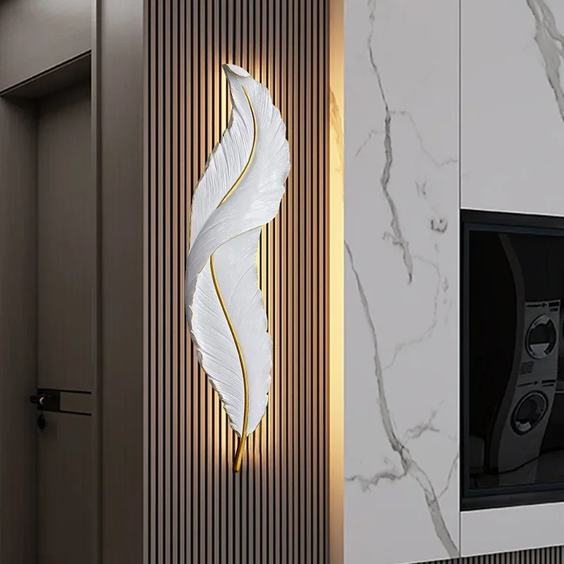 

Modern LED Feather Wall Lamp For Living Room Backgroun Hotel Bedroom Bedside Aisle Wall Sconces Decor Lighting Fixture Luster