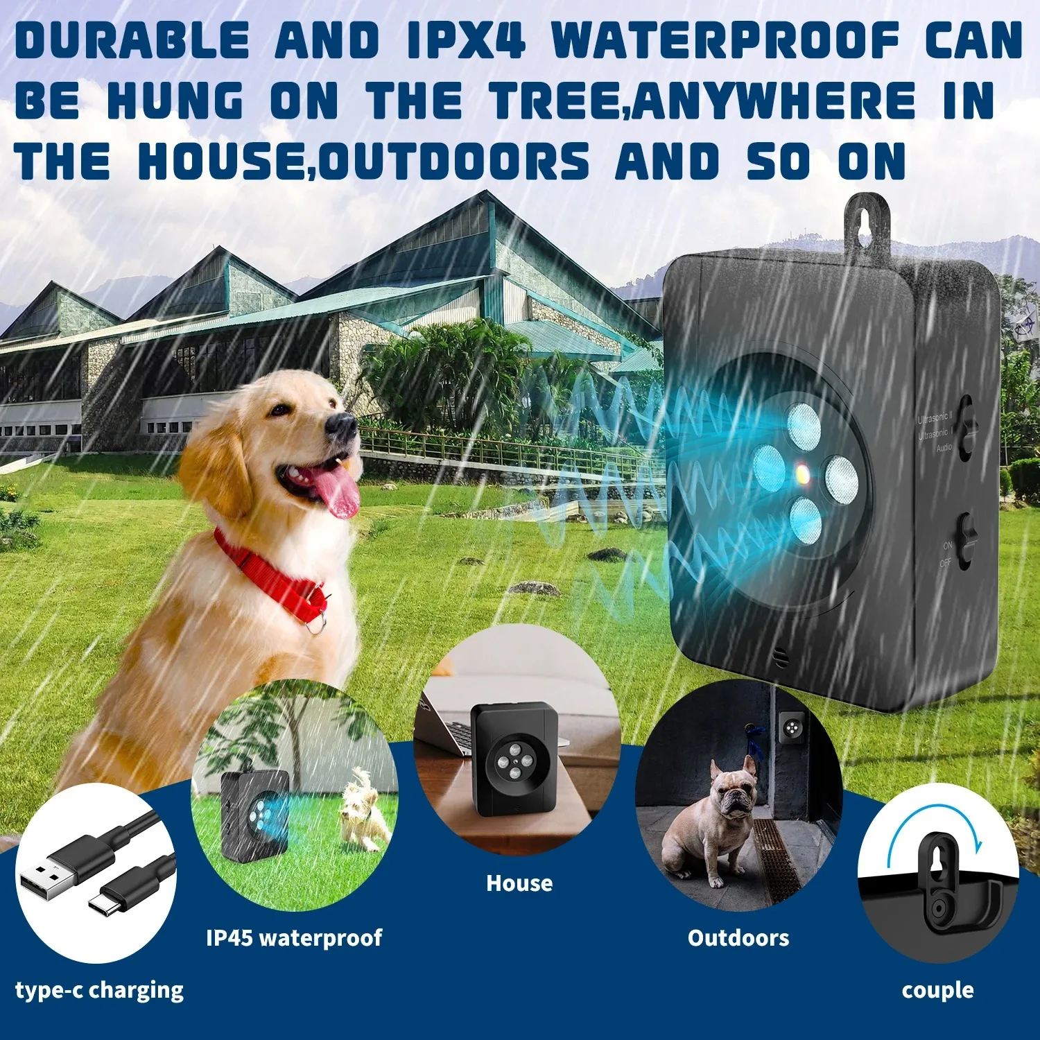 Anti Barking Device,Dog Barking Control Devices with 3 Modes,Rechargeable Ultrasonic Dog Barking Deterrent,Safe for Dog & People