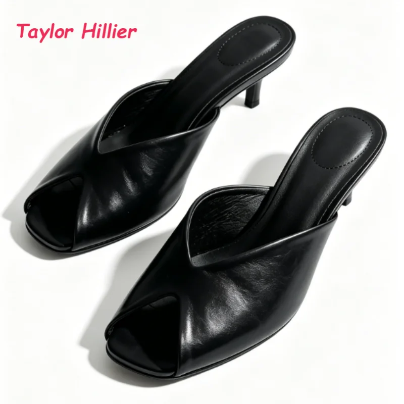 Peep Toe Kitten Heel Mule Women Fashion Slip On Backless Design Outdoor New Stylish Daily Commute Summer Casual Slide Sandals