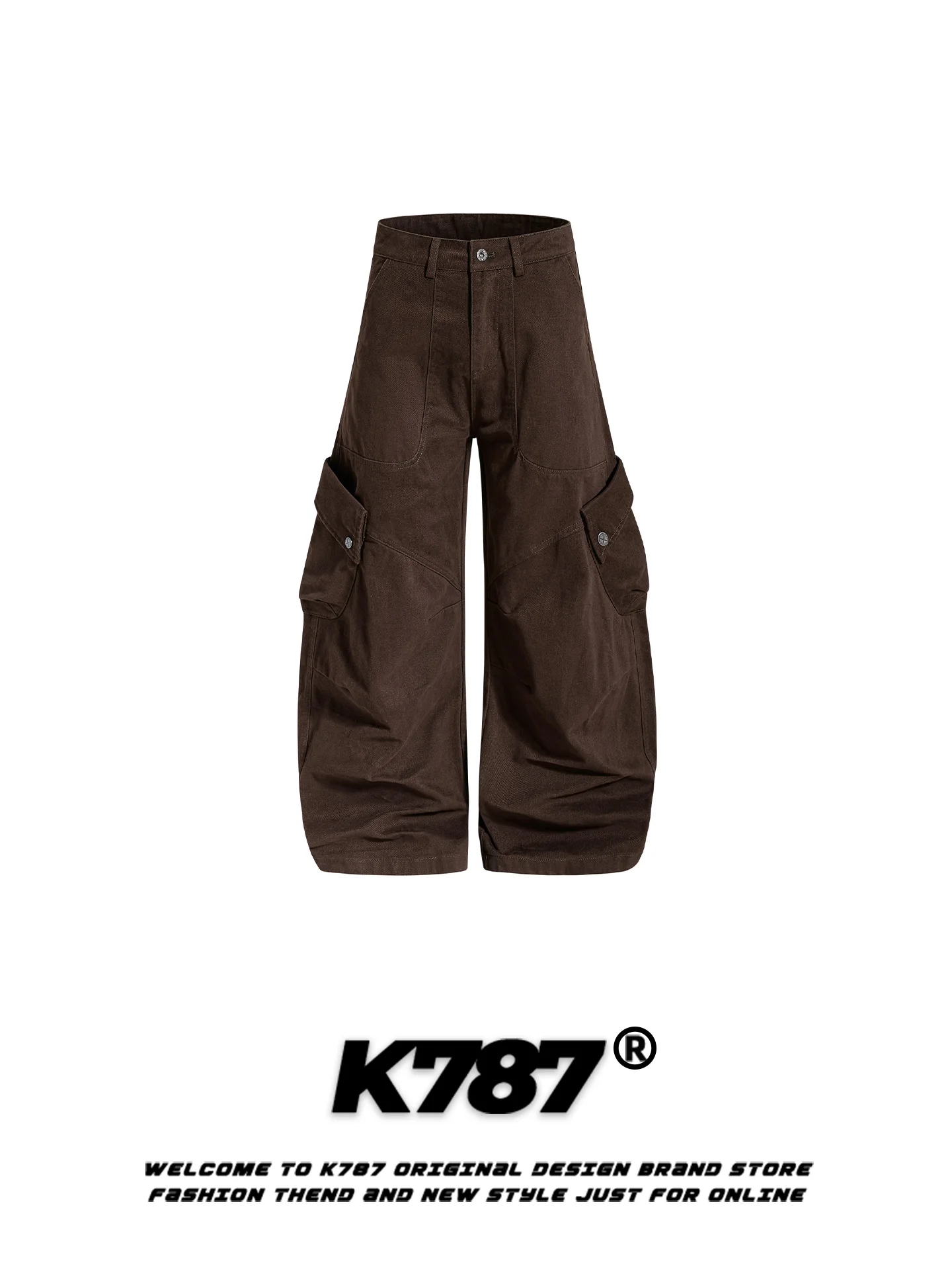 

K787 American Retro Six-Pointed Snowflake Crescent Pants Men's Loose Slim High Waist Floor-Length Casual Wide Leg Long Trousers