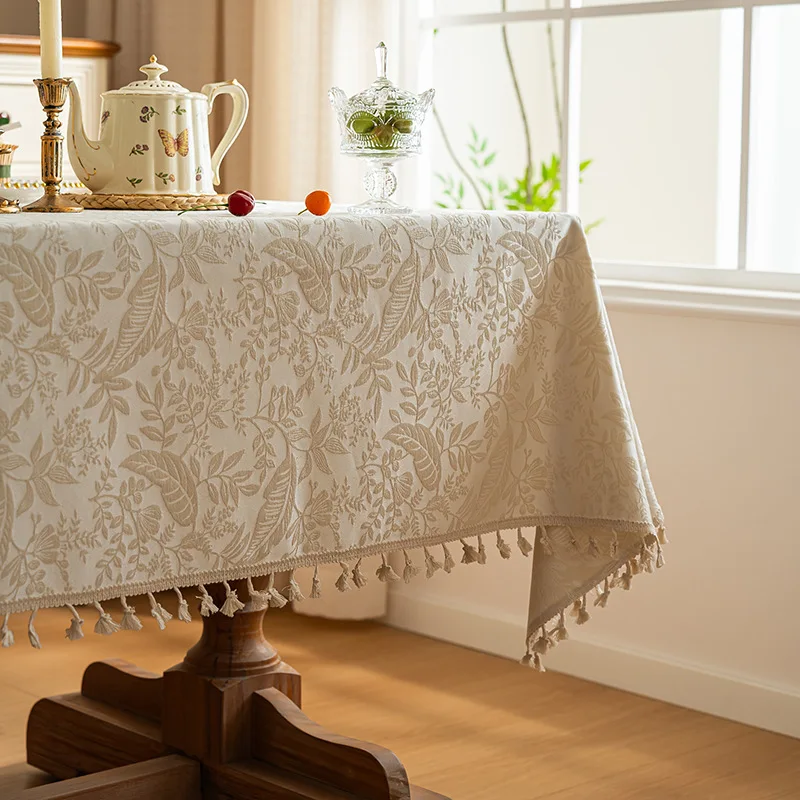 Jacquard Table Cloth For Rectangular Dining Table Cover French Washable Tassel Tablecloth Home Decoration Luxury Kitchen Linens