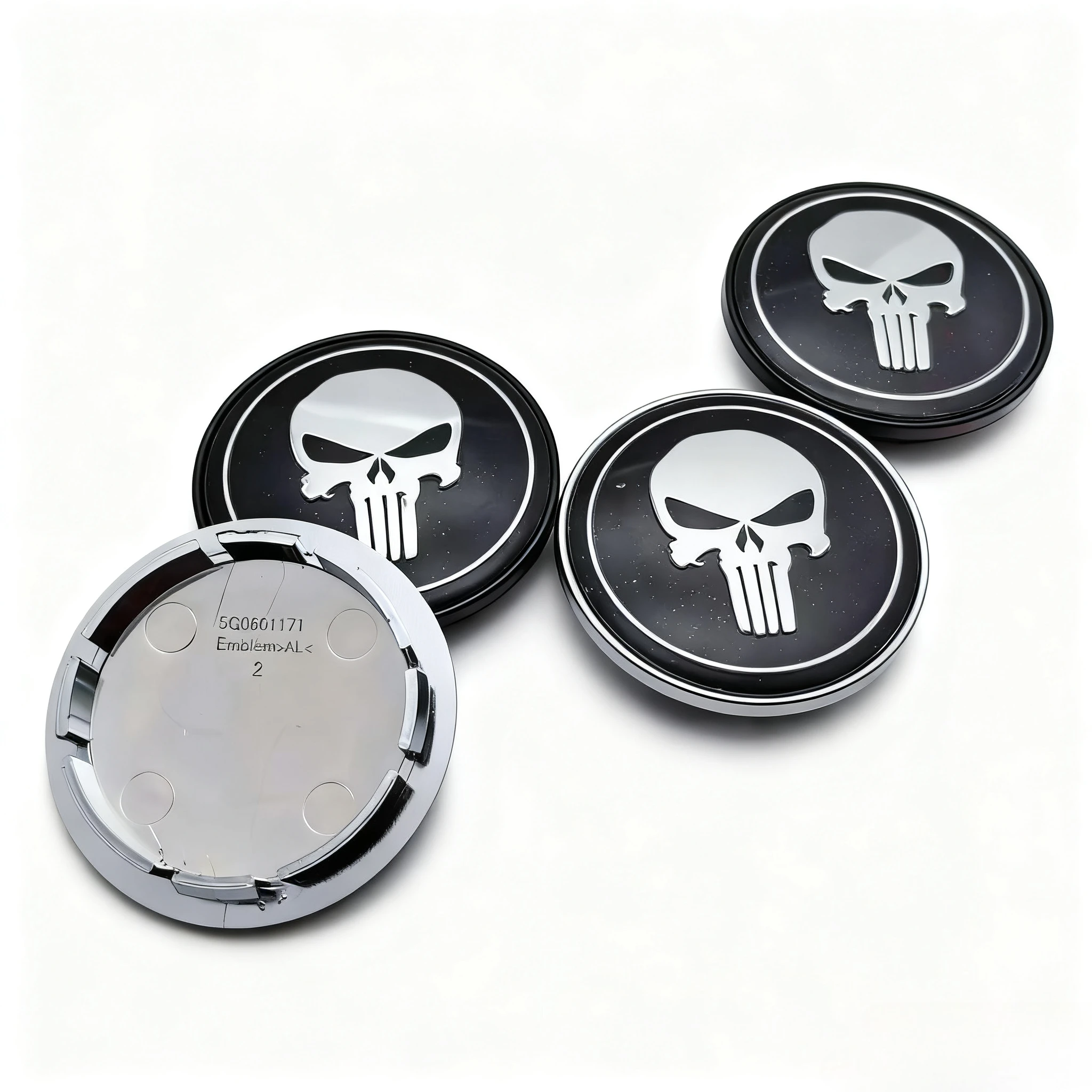 4 Stück Totenkopf-Logo-Abzeichen, Auto-Radnabenkappen, Außendurchmesser 65 mm, 56 mm, Räder, Radkappe, Totenköpfe, Emblem, Felgenradkappen, Abdeckung, ersetzt Autozubehör