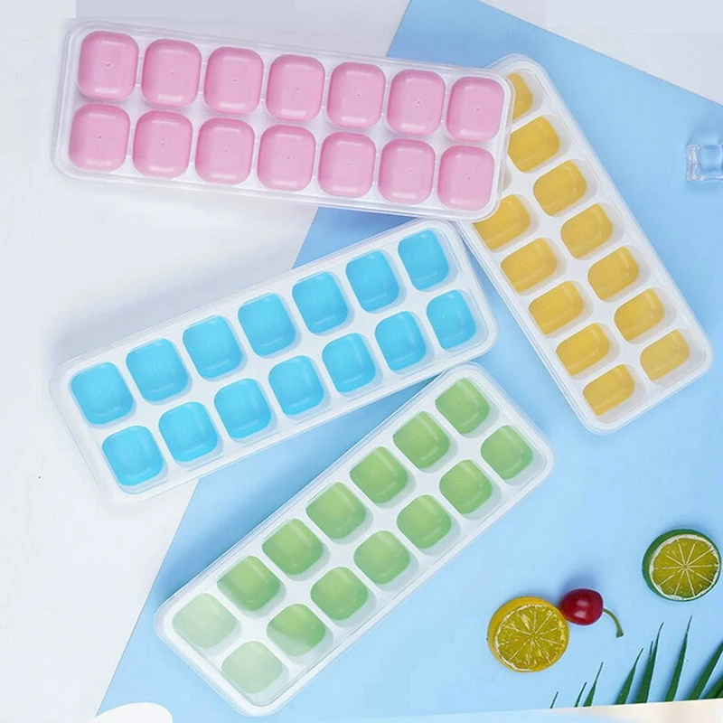 14-Hole Silicone Ice Tray With Lid Square Box Auxiliary Food Puree Jelly Mold Bar Kitchen Tool Cocktail Silicone Ice Cube Mold