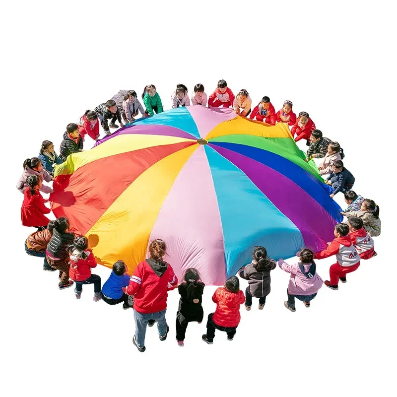 

[Funny] Sports game 2M/3M/4M/5M/6M Diameter Outdoor Rainbow Umbrella Parachute Toy Jump-Sack Ballute Play game mat toy kids gift