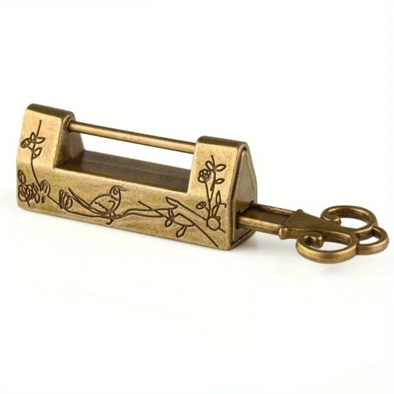 2set Chinese Vintage Antique Locks Old Style Lock and Key Excellent Brass Carved Word Padlock