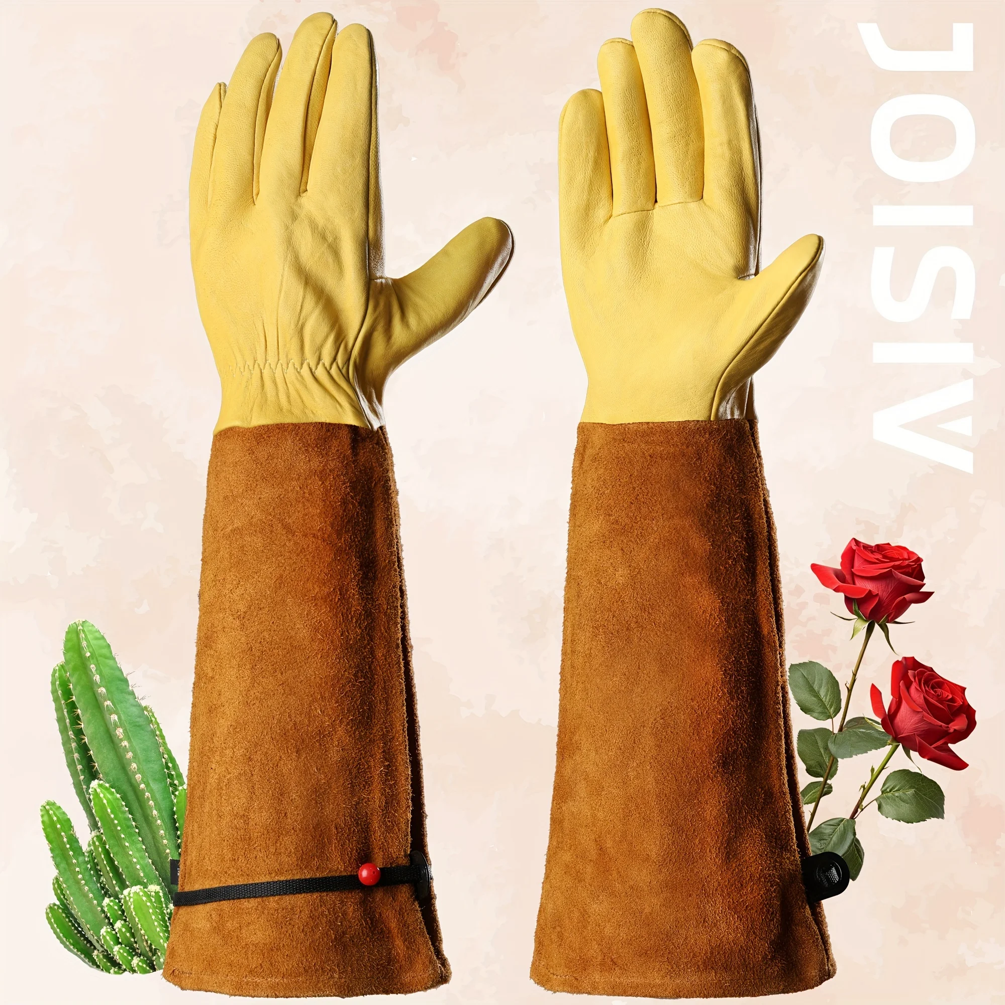 Gants de jardinage professionnels ISIV avec chaîne, manchette réglable, cuir respirant, protection de l'avant-bras, résistant aux épines Idéal pour éviter l'ening