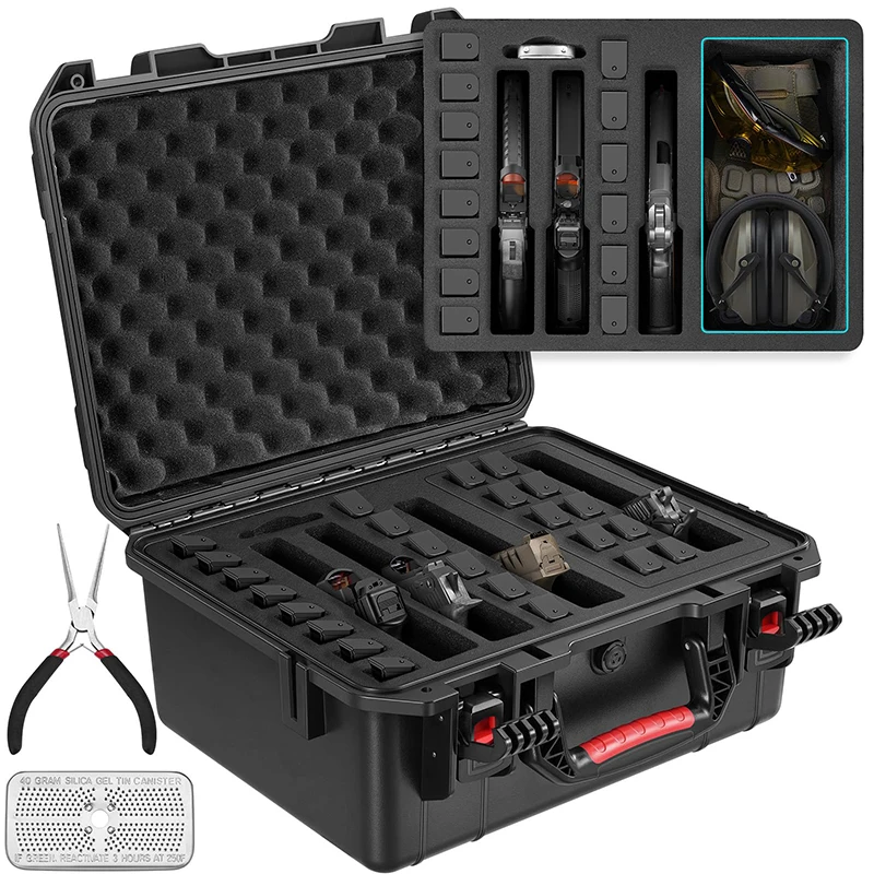 

CVLIFE Pistol Case for Multiple Handguns Handguns Case Box Holds 4 Handguns & 24 Magazines with Pliers and Desiccant Canister