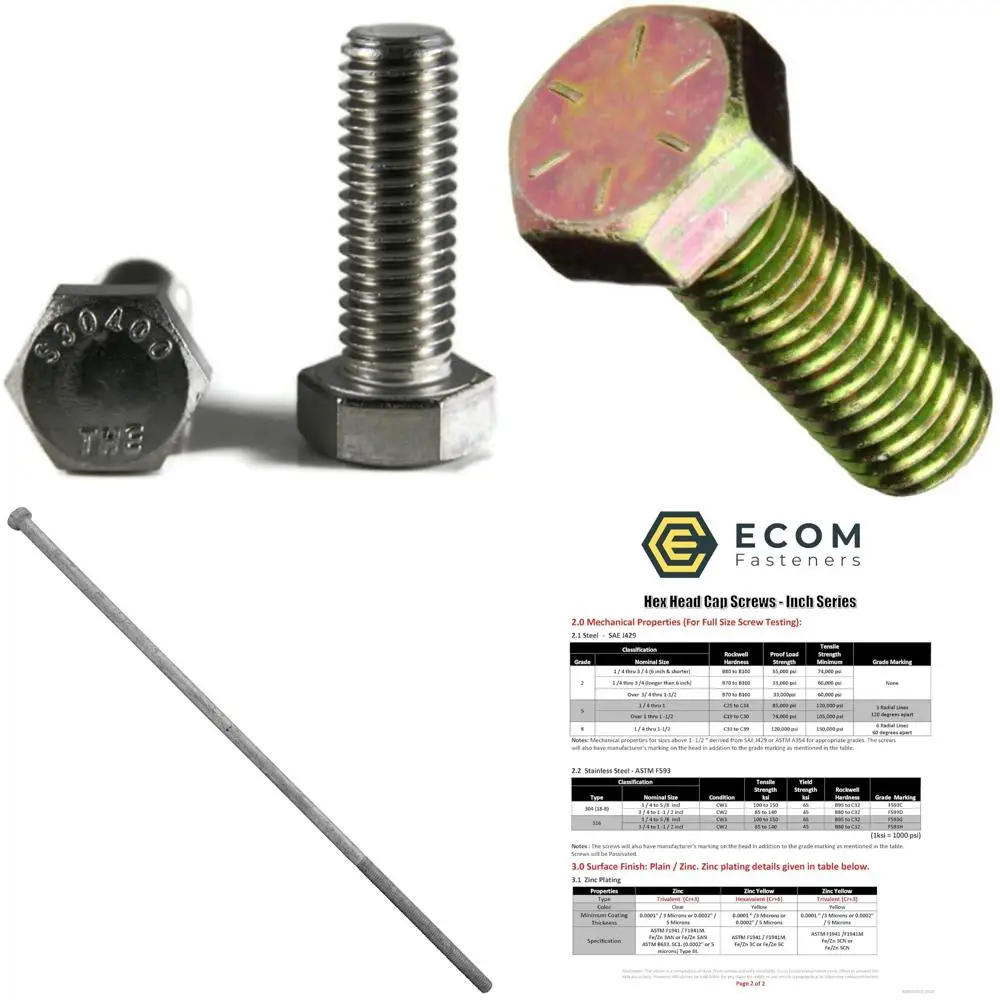 

Винты с шестигранной головкой из нержавеющей стали, класс 18–8, 100 шт., 3/8–16 x 1 1/2 дюйма, крепежные детали с крупной резьбой и полной резьбой