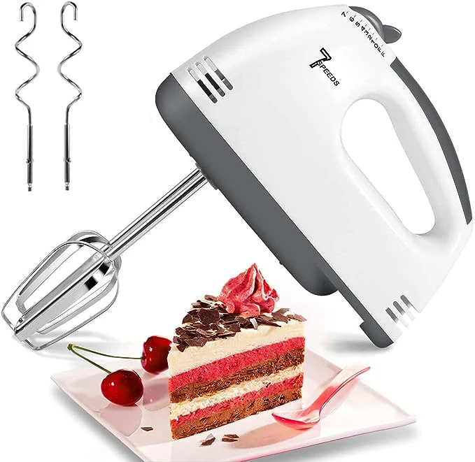 Electric Hand Mixer with 7 Speed Adjustments, Stainless Steel 220V-240V Power Supply - Food Grade Safety Handheld EggBeater for