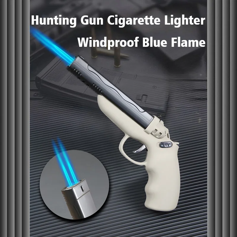 

2025 Hunting Gun Cigar Ignifier Blue Fire Butane Inflatable Windproof Double Open Flame Cigarette Lighters & Smoking Accessories