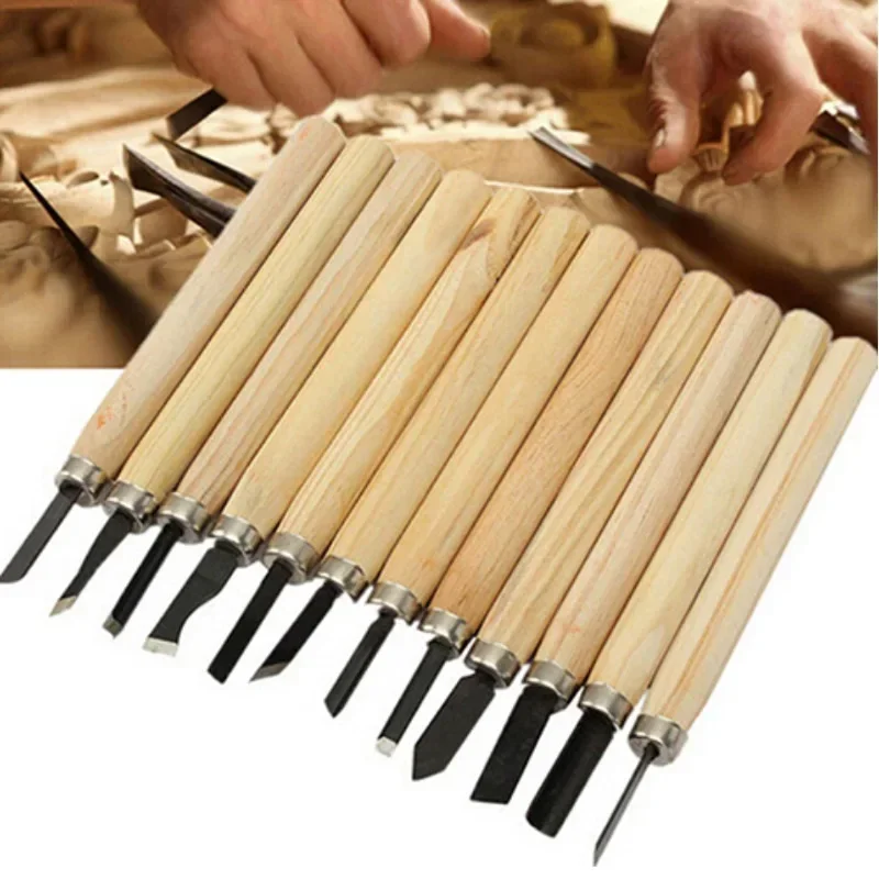 3-12pcs Wood Carving Chisel Knife Hand Tool Set For Basic Detailed Carving Woodworkers Gouges Woodworking Tools Woodcut Drilling