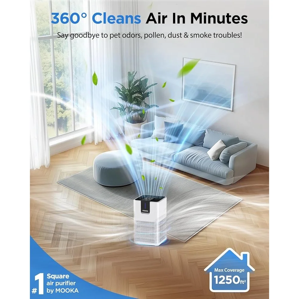 空気清浄機 家庭用 大部屋 1250ft² H13 HEPA フィルター 臭い 煙 ダスト ペット アロマテラピー 常夜灯 タイマー 省エネ