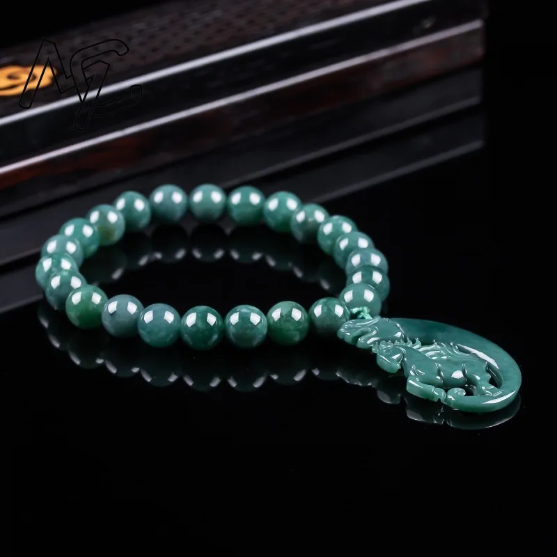 Natural Jadeite Blue Water Zodiac Horse Beads Hand Knitting Bracelet Luxury Jewelry Fashion Jewelry Charms Gift Certificate - view 2