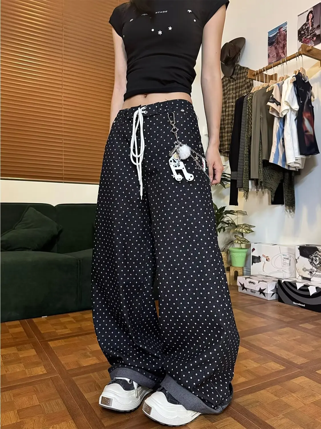 Men Women Straight Trousers 3D Classic Black White Dot Pattern Print Quick Dry Pants Elastic Waist Retro Vintage Long Pants