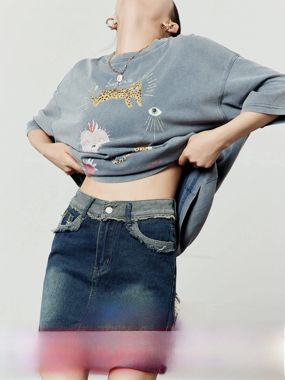 

Loose round Ne ort Sve Blue T-irt Women's Summer New Sle Simple Print Casual Comfortable Fit round Ne T-irt