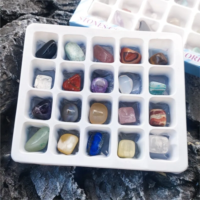 1 Box Gift Raw Gemstones Collectible Sample Home Student Decoration Ore Mineral Specimen Quartz Crystal Polished Stone 24 PCS