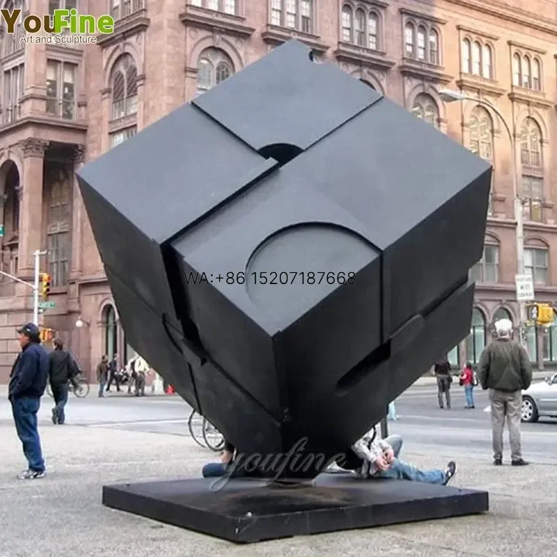 Wmwmnu Large Modern Geometric Cube Sculpture Black Stainless Steel Statue for Outdoor Park and Plaza Decoration