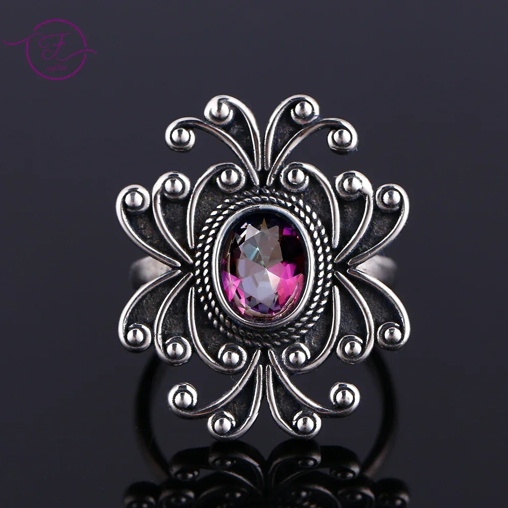 Multicolor Rainbow Topaz S925 Silver Ring Charm Ladies Wedding Ring Female Party Anniversary Birthday Gift for Women Jewelry