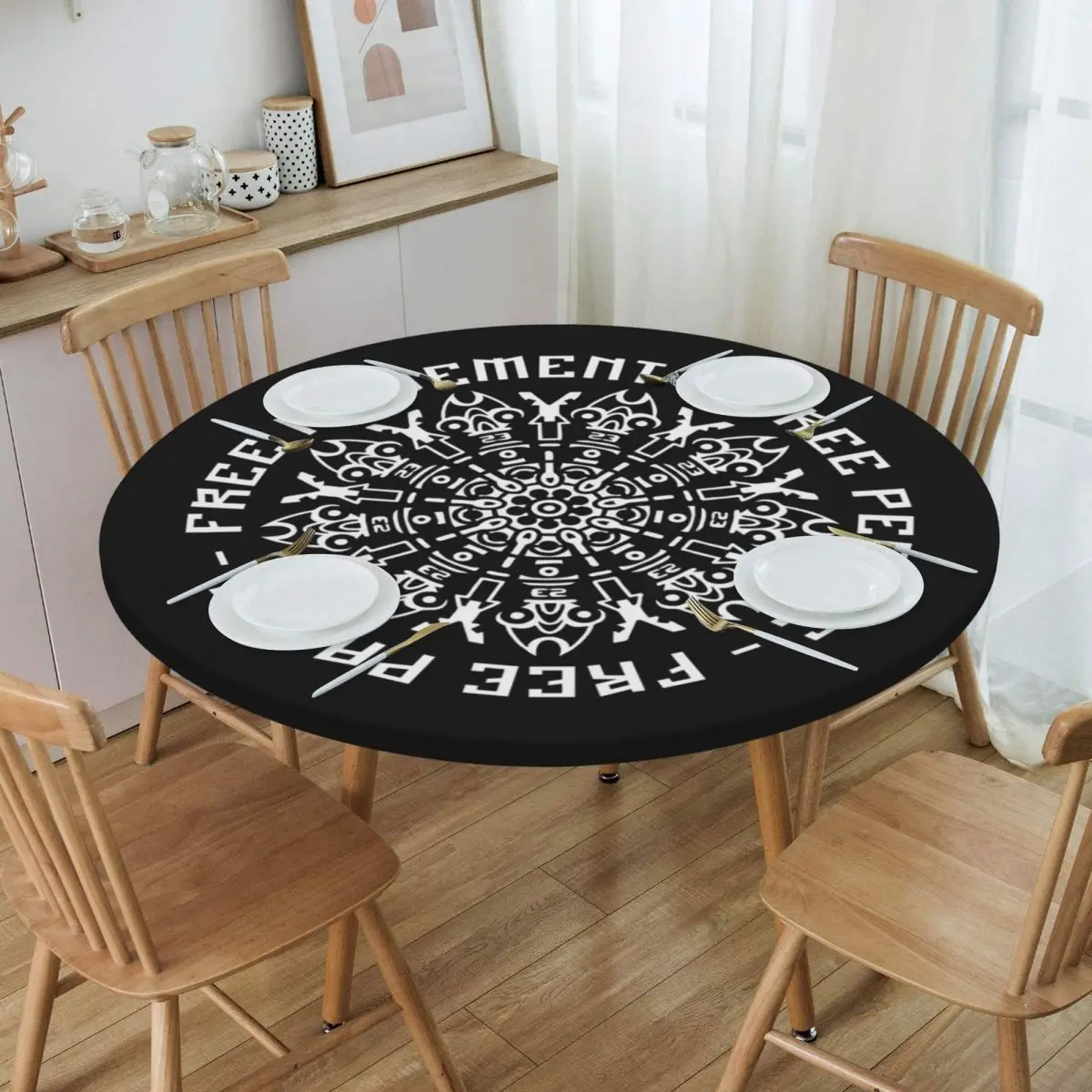 23FT010 Tekno 23 Free Movement Free People Free Party Round Tablecloth Oilproof Table Cloth Kitchen Events Dining Table Cover