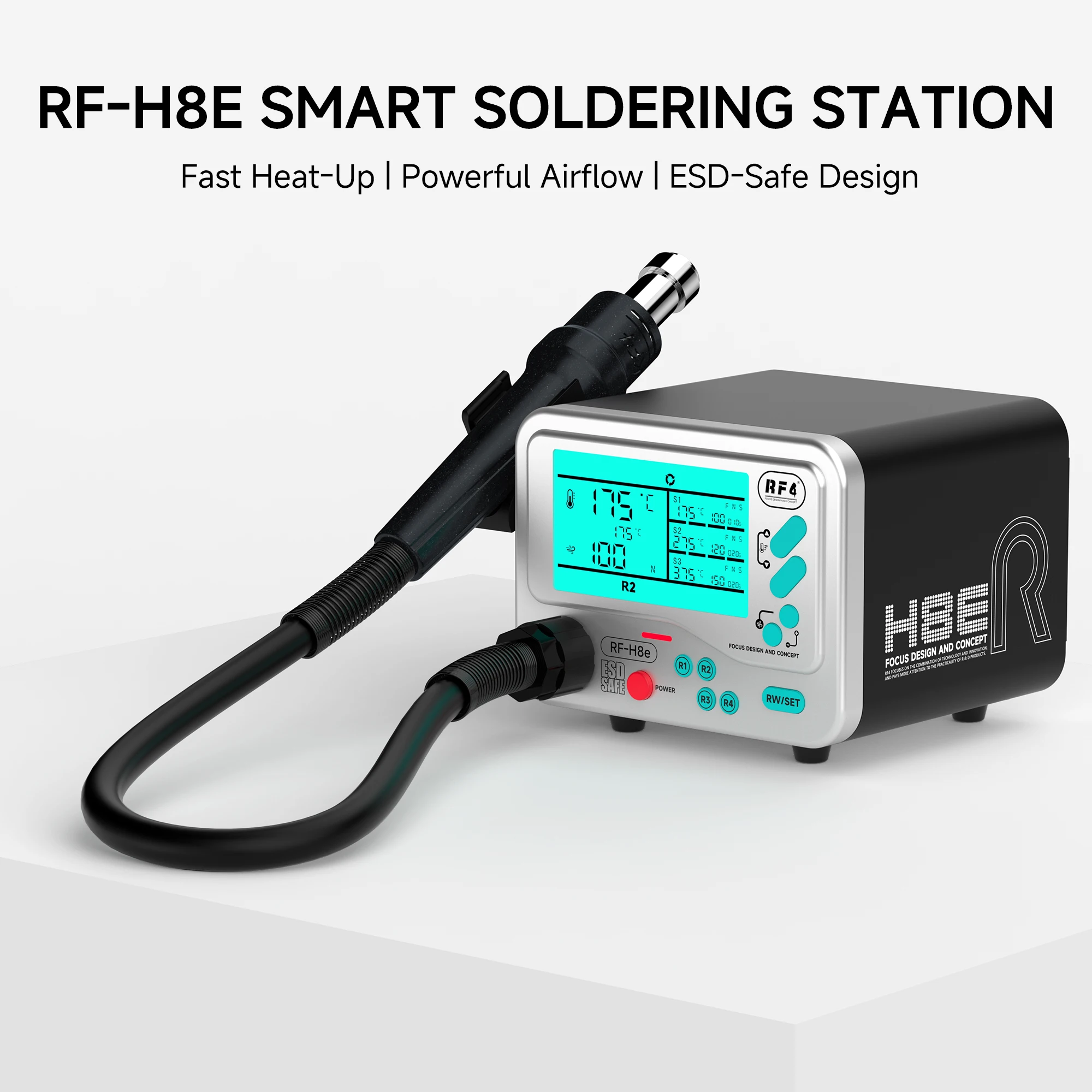 RF4 RF-H8E Smart Hot Air Soldering Station 100-500°C ESD Safe Induction Handle Preset Memory For Phone PCB Desoldering Repair