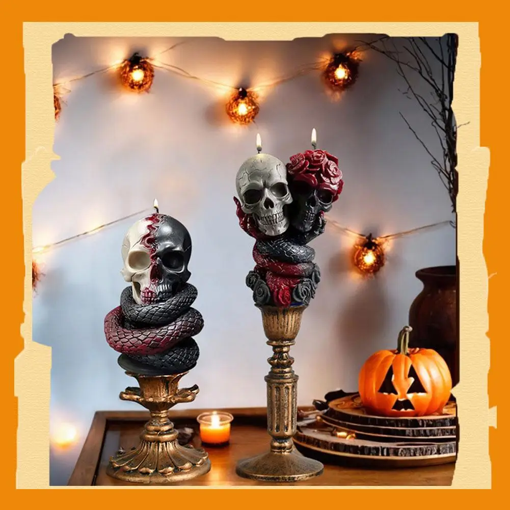 Snake Twine Skeleton Candle Silicone Mold Terror Skull Festival Decor Cranium Resin Gift Chocolate Mould Plaster Halloween M9A4