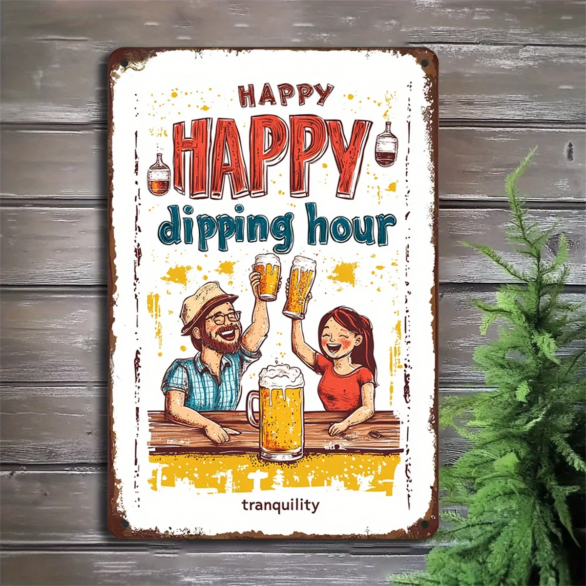 1PC ป้ายเหล็กโลหะ Vintage Happy Dip Time สําหรับบาร์โรงรถ Cafe Vintage Iron Wall Art 8x12 นิ้ว Home Wall ตกแต่ง