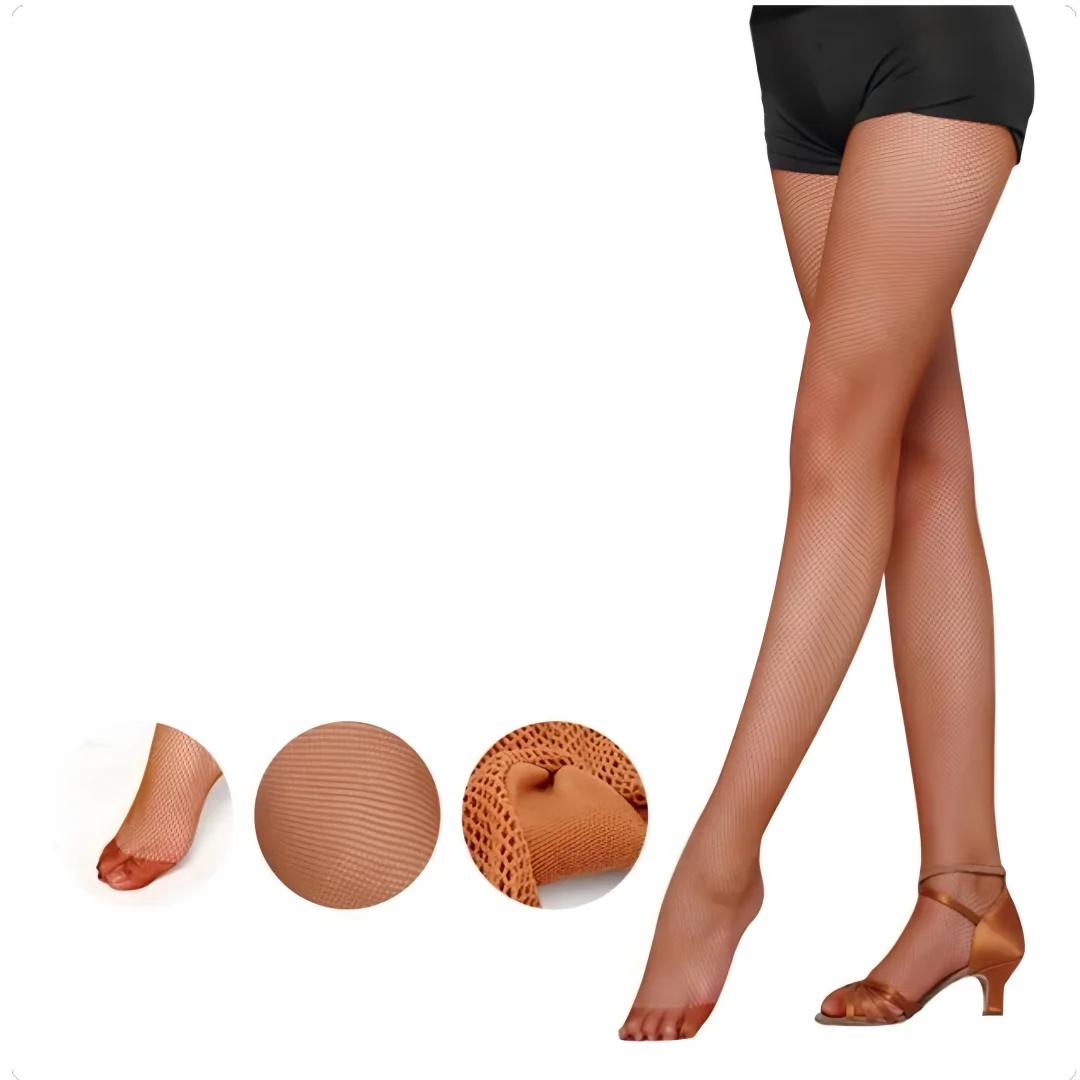 

DOIAESKV Professional Latin Dance Stocking Fishnet Toe Socks Net with Crotch Latin Dance Bodystocking Caramel Nylon Tights